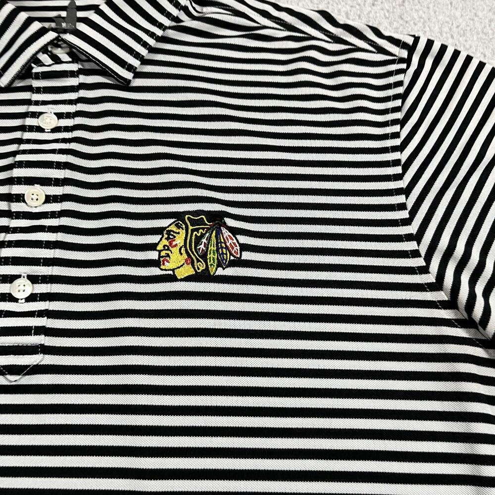 Johnnie O Polo Shirt Mens L Stripe Chicago Blackhawks Performance Stretch Golf - Picture 6 of 11